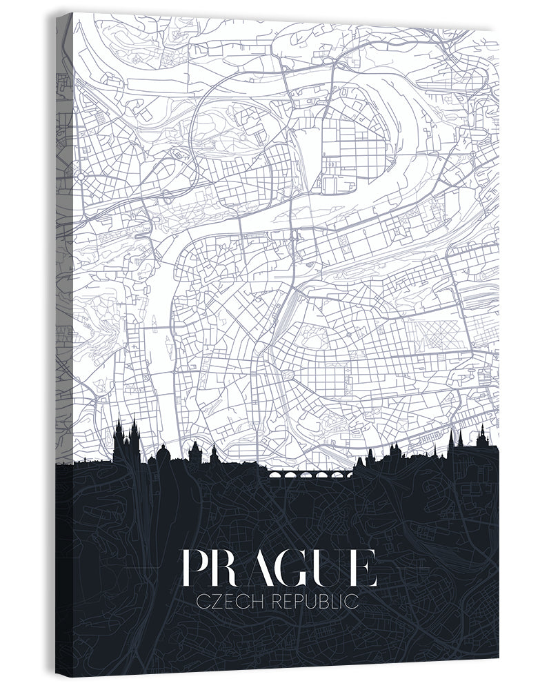Prague Map with Charles Bridge Wall Art, canvas print, portrait