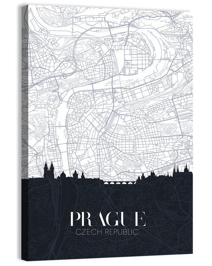 Prague Map with Charles Bridge Wall Art as a canvas print