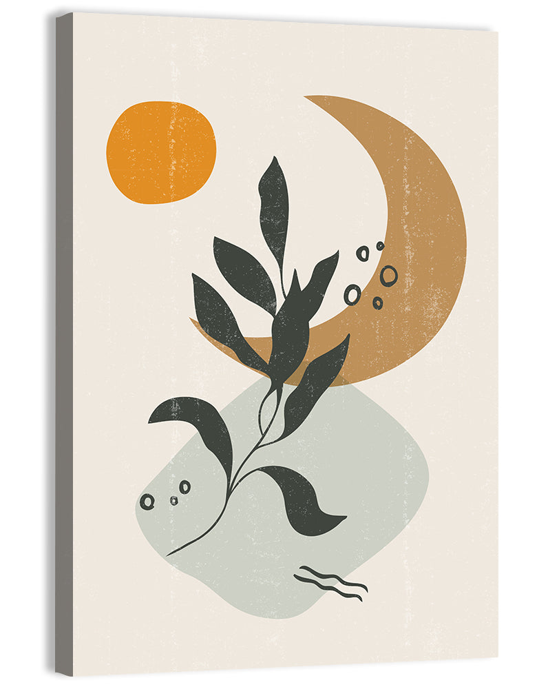 Leafy Branch with Sun and Moon Wall Art