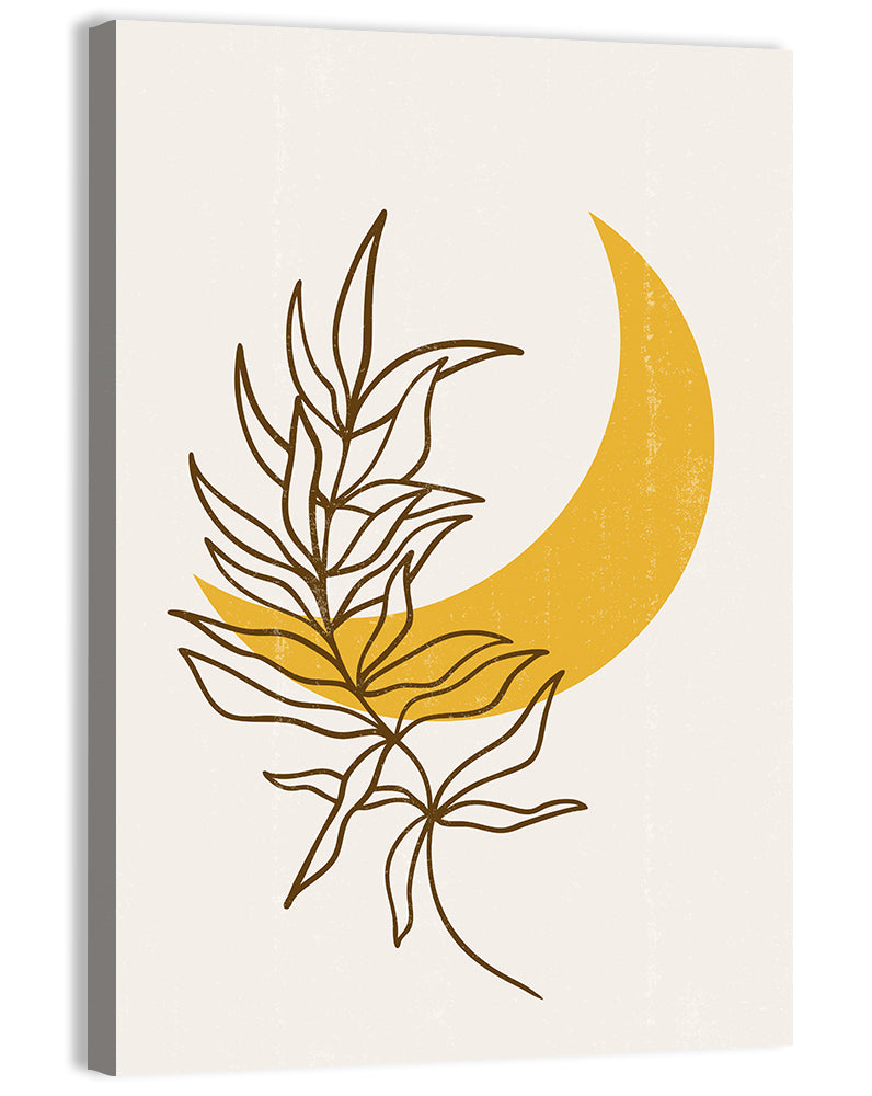 Crescent Moon Leaf Illustration Wall Art