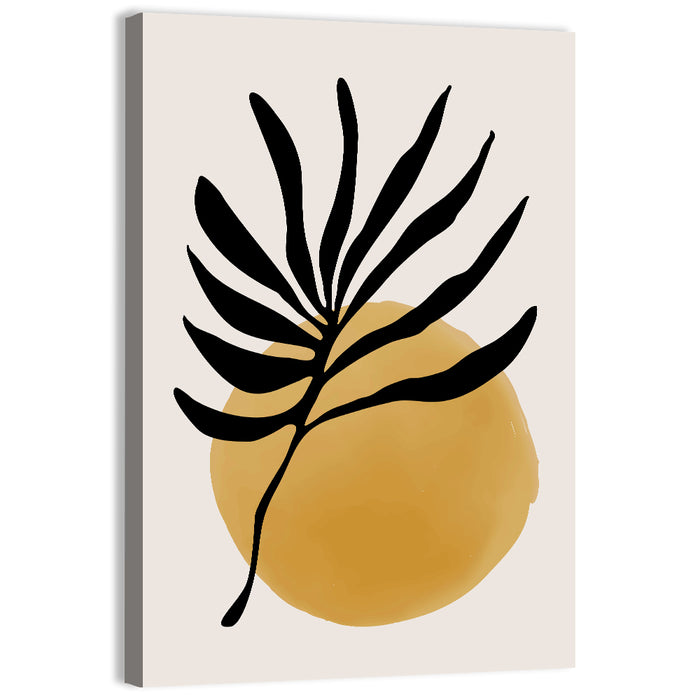 Mustard Sun with Dark Leaf Wall Art as a canvas print