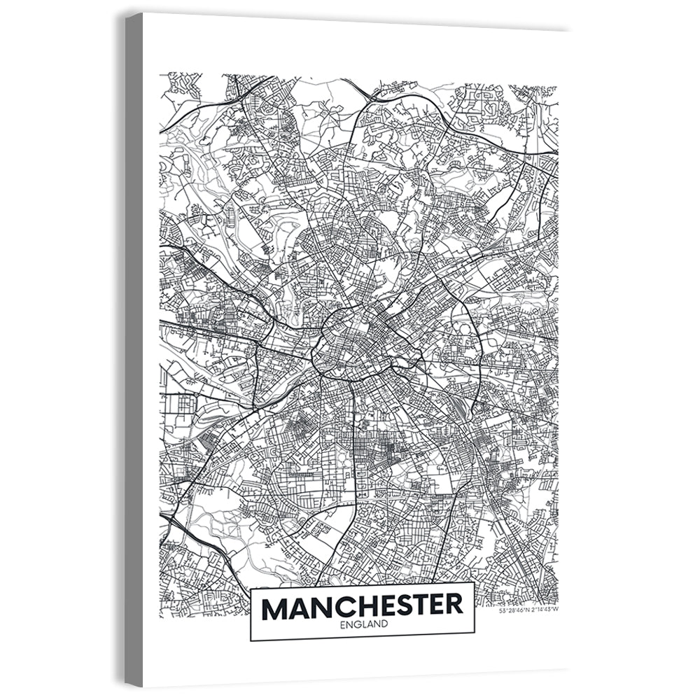Manchester City Map, Minimalist Wall Art