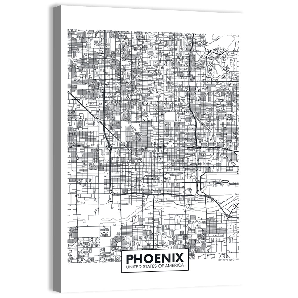 Phoenix Street Grid Map Wall Art, canvas print, portrait