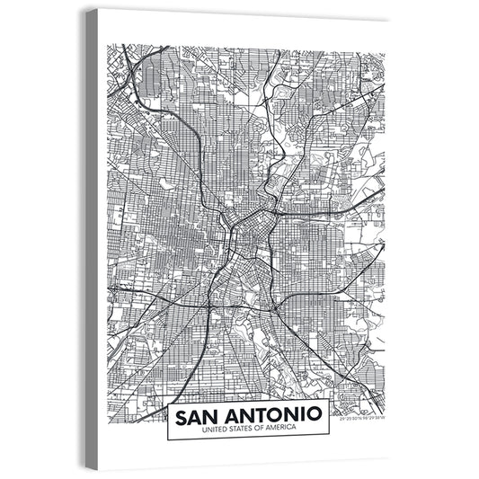 San Antonio City Map Wall Art