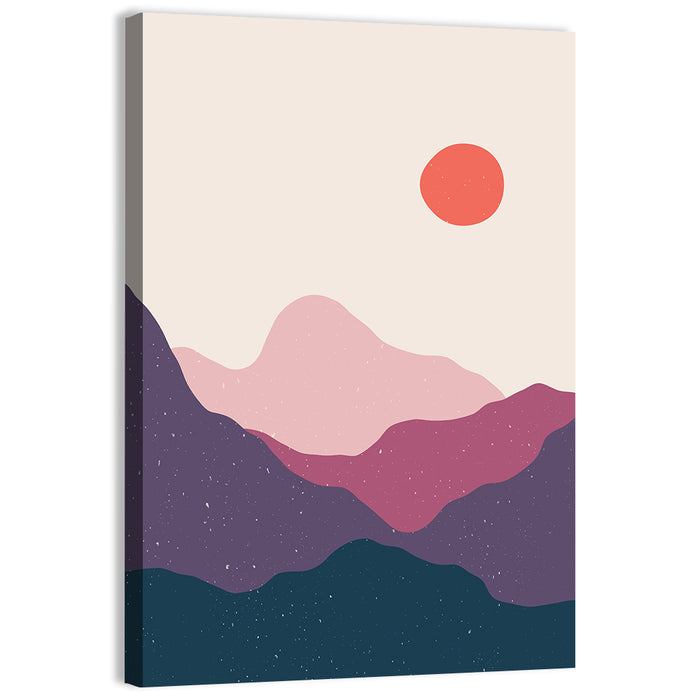 Stippled Sun Over Layered Mountains Wall Art as a canvas print