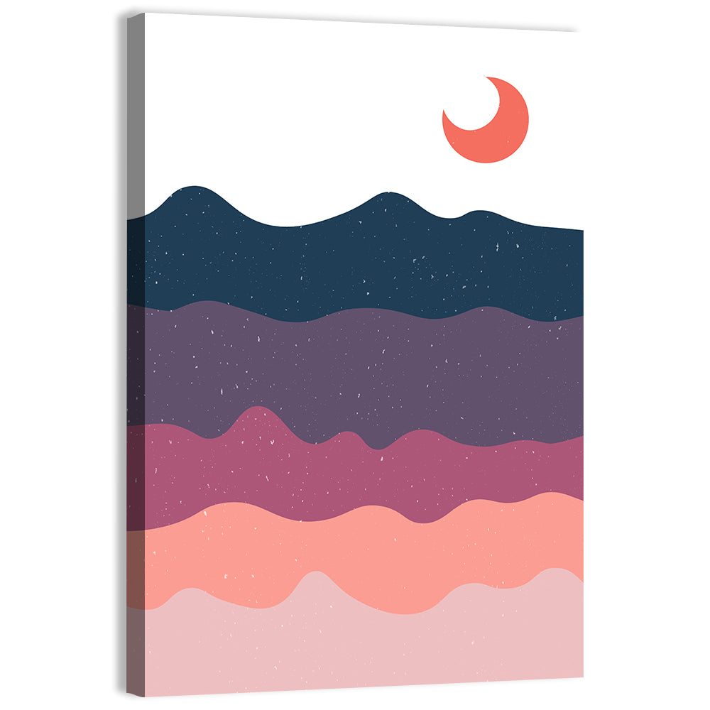 Crescent Moon Over Layered Mountains Wall Art