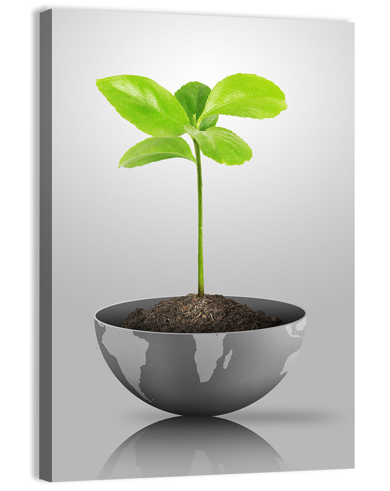 Young Plant on Globe Wall Art