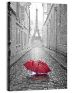 Eiffel Tower on Rainy Street Wall Art
