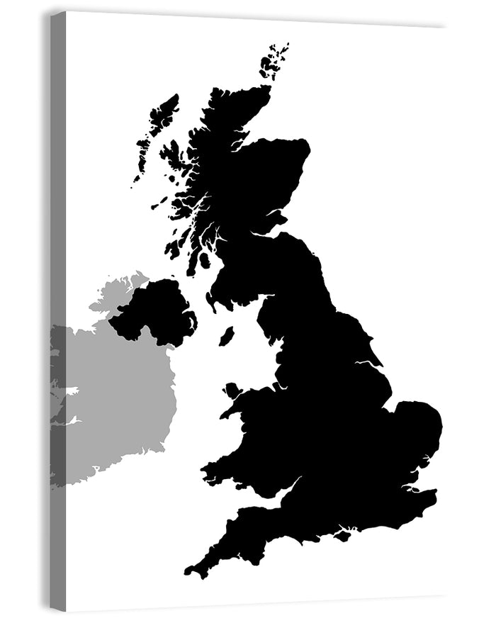 United Kingdom Silhouette Map Wall Art as a canvas print