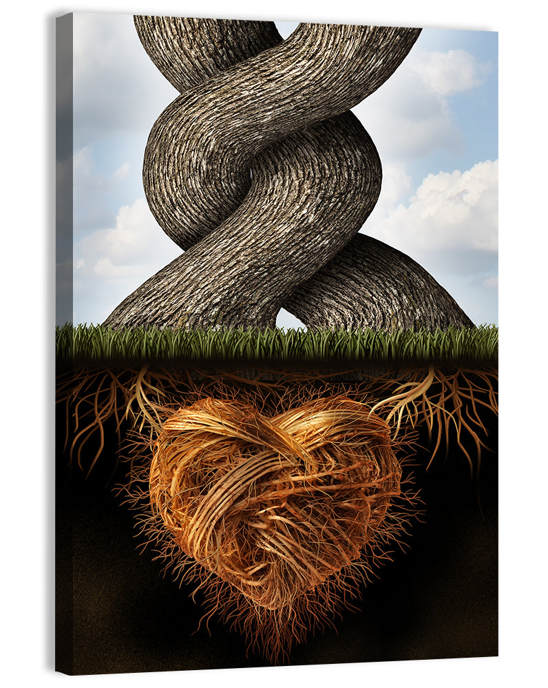Intertwined Trees with Heart-shaped Roots Wall Art