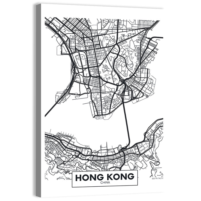 Hong Kong Aerial Map Wall Art as a canvas print