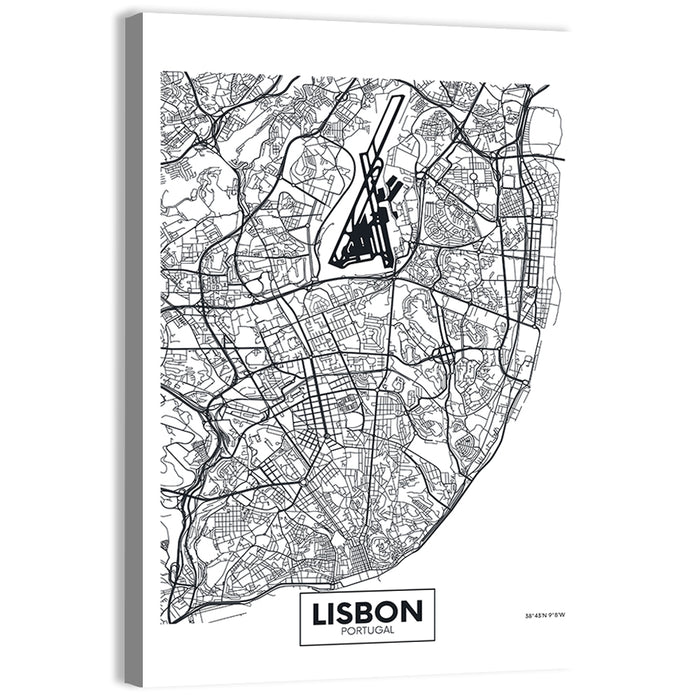 Lisbon Schematic Map Wall Art as a canvas print