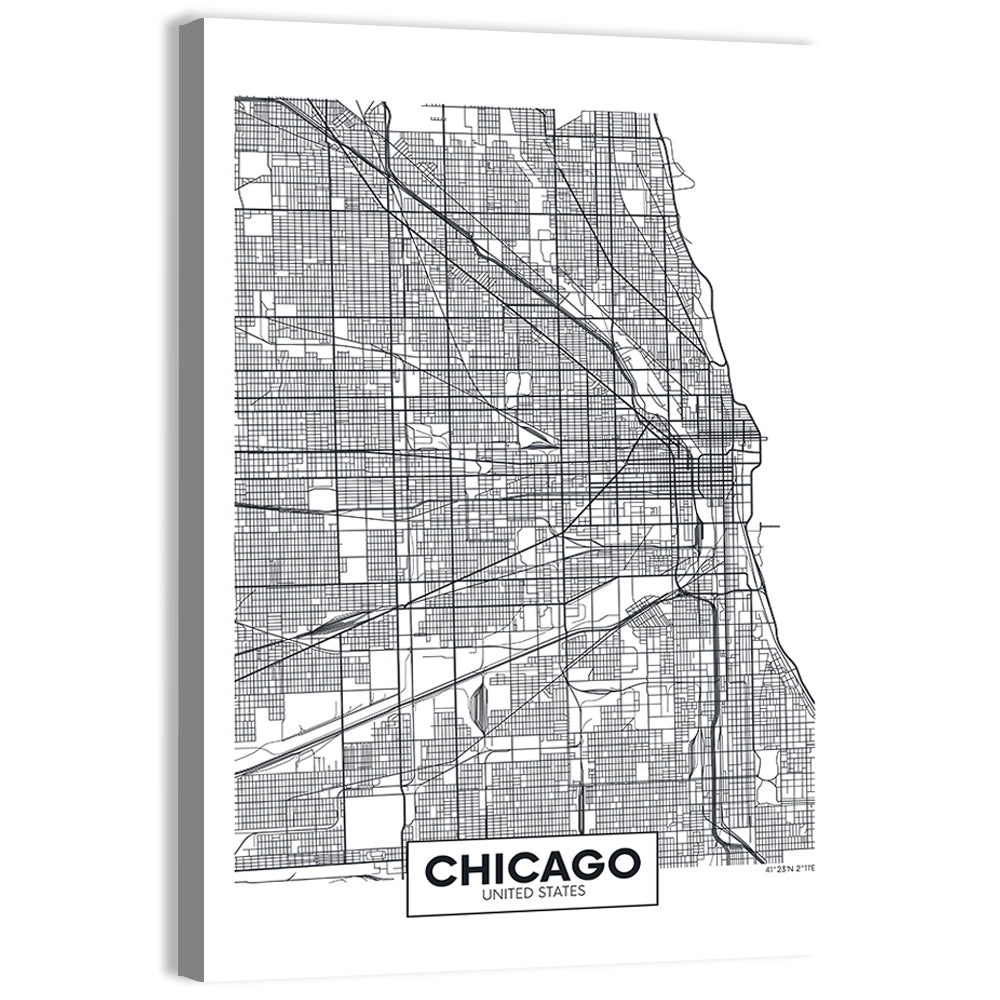 Chicago Street Grid Map Wall Art