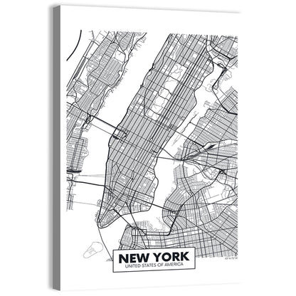 Manhattan Map, Black and White Wall Art