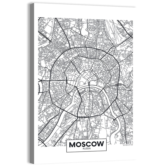 Moscow City Center Map Wall Art as a canvas print