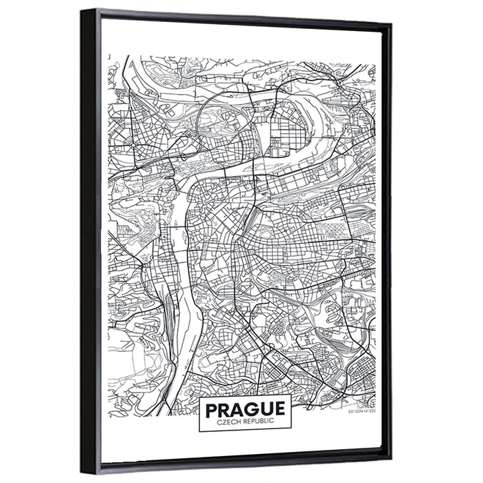 Prague City Map Wall Art as a framed canvas