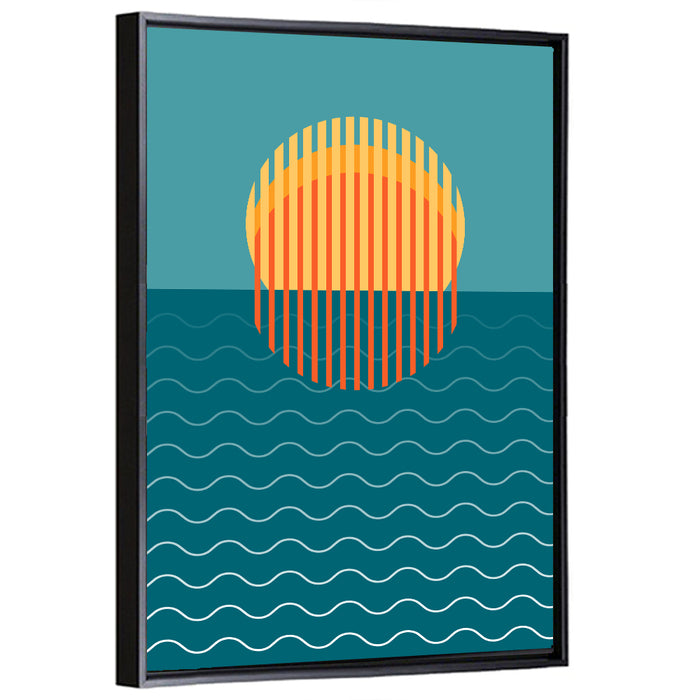 Geometric Ocean Sunset Wall Art as a framed canvas