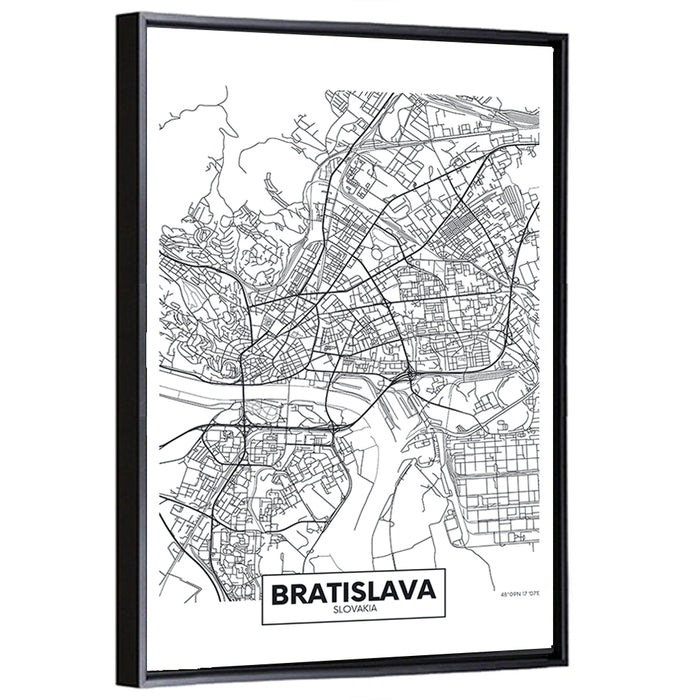 Bratislava City Map Wall Art as a framed canvas