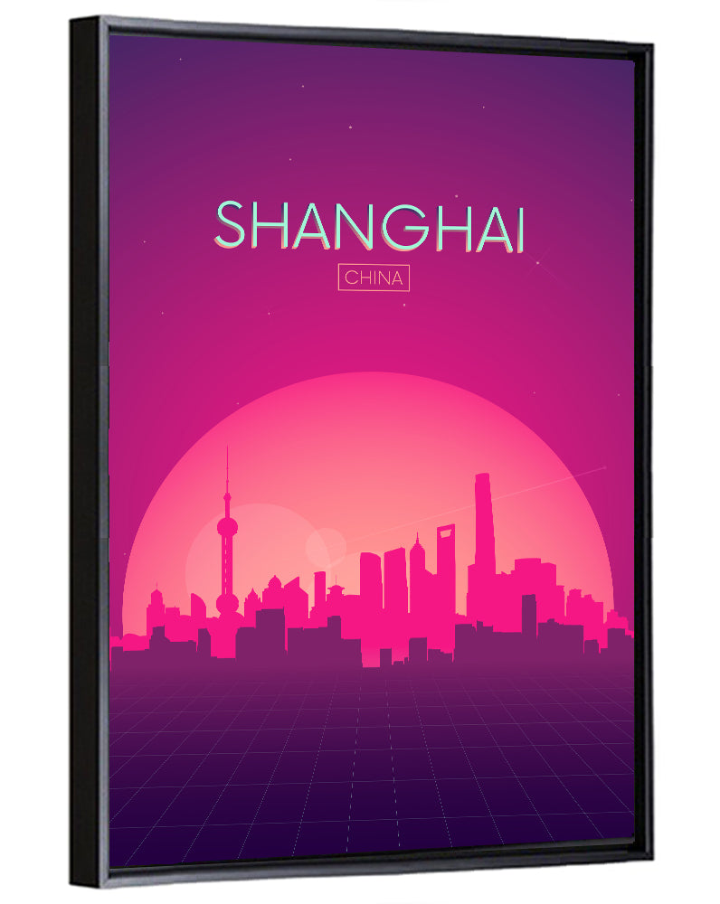 Shanghai Neon Sunset Skyline Wall Art