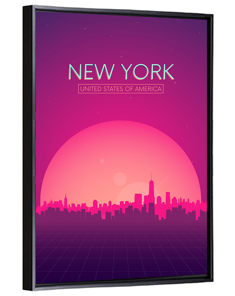 New York Retro Sunset Skyline Wall Art