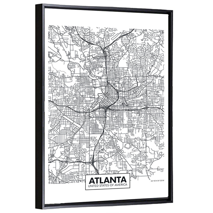 Atlanta City Map Wall Art as a framed canvas