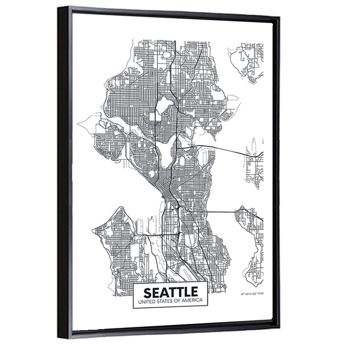 Seattle City Map Wall Art as a framed canvas