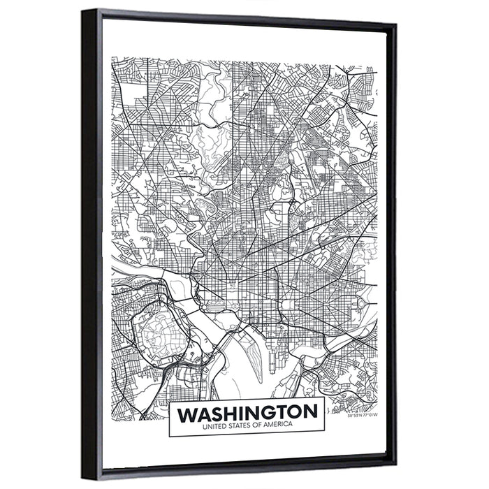 Washington D.c. Map Wall Art as a framed canvas