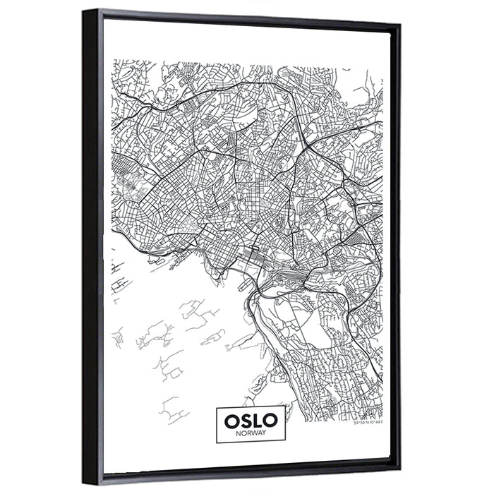 Oslo City Map Wall Art as a framed canvas