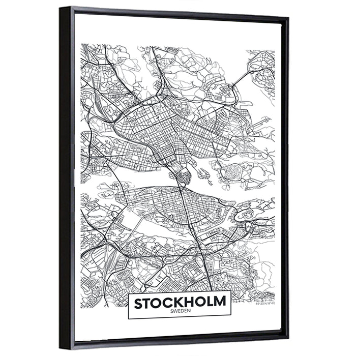 Stockholm City Map Wall Art as a framed canvas