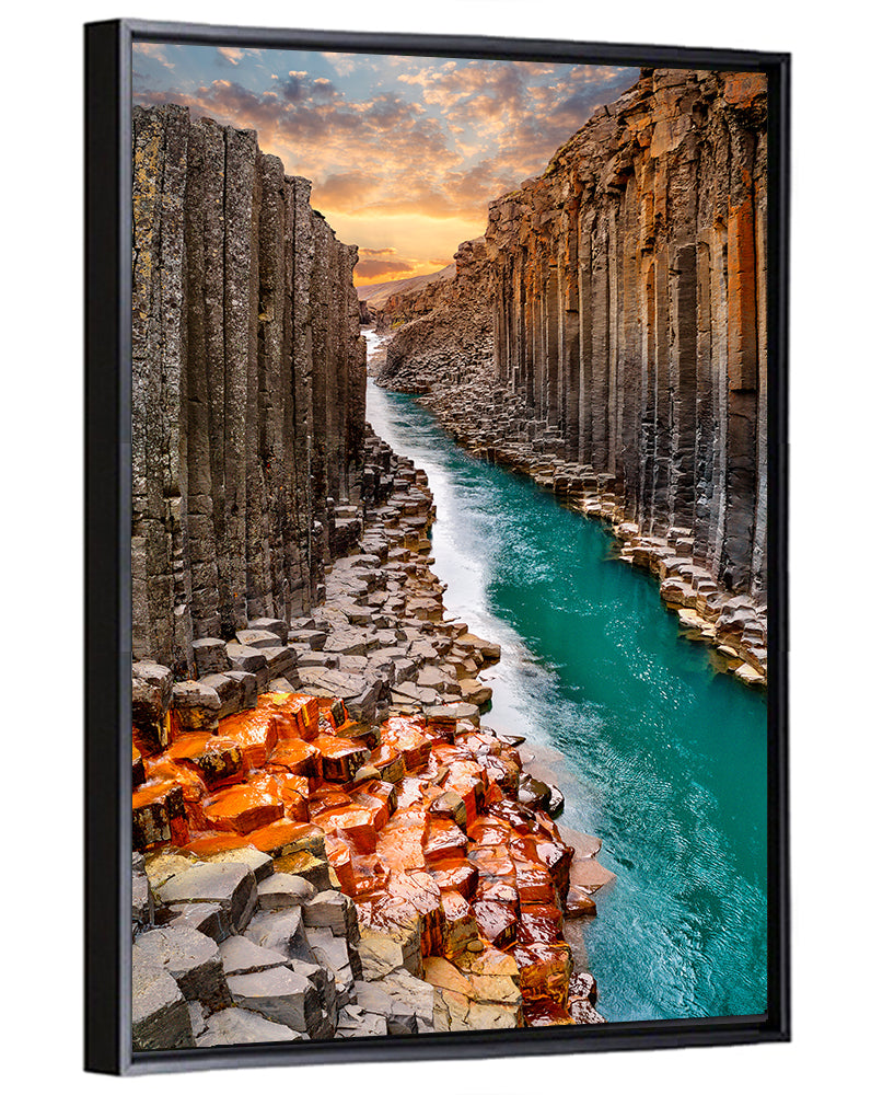 Stuðlagil Canyon Basalt Columns at Golden Hour Wall Art