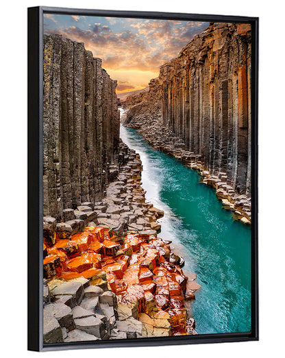 Stuðlagil Canyon Basalt Columns at Golden Hour Wall Art