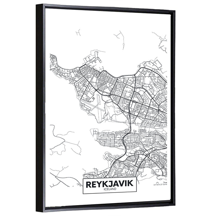 Reykjavik Aerial Map with Runway Wall Art as a framed canvas