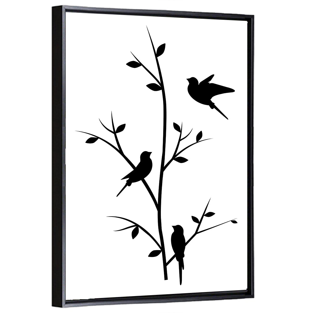 Three Birds on Branch Silhouette Wall Art