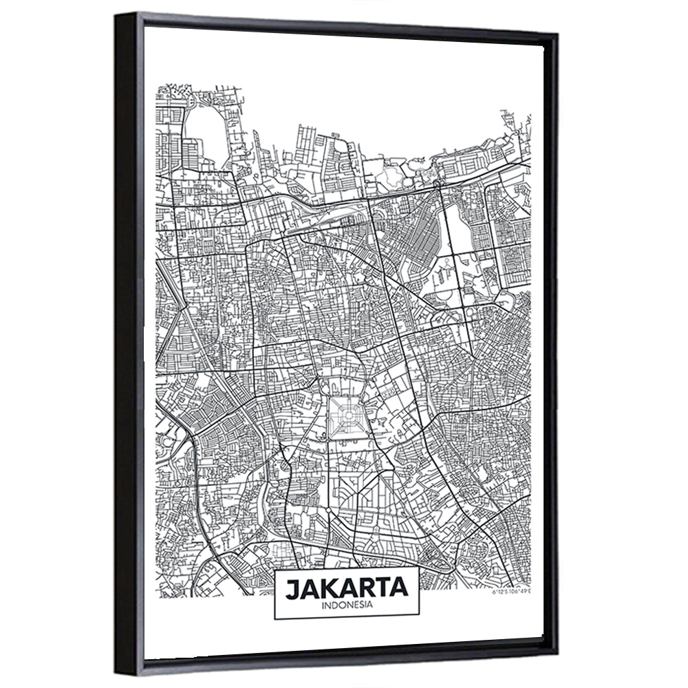 Jakarta Street Grid Map Wall Art