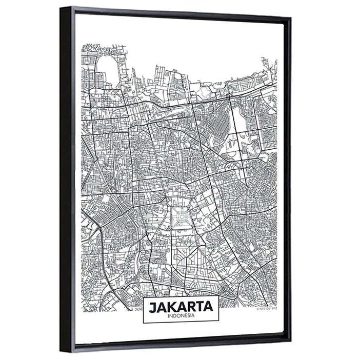 Jakarta Street Grid Map Wall Art as a framed canvas