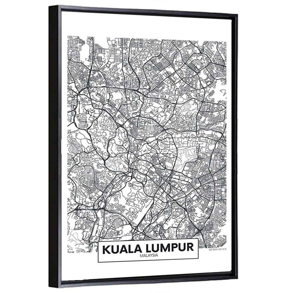 Kuala Lumpur Street Grid Map Wall Art