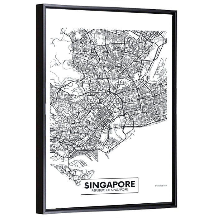 Singapore Minimalist City Map Wall Art as a framed canvas