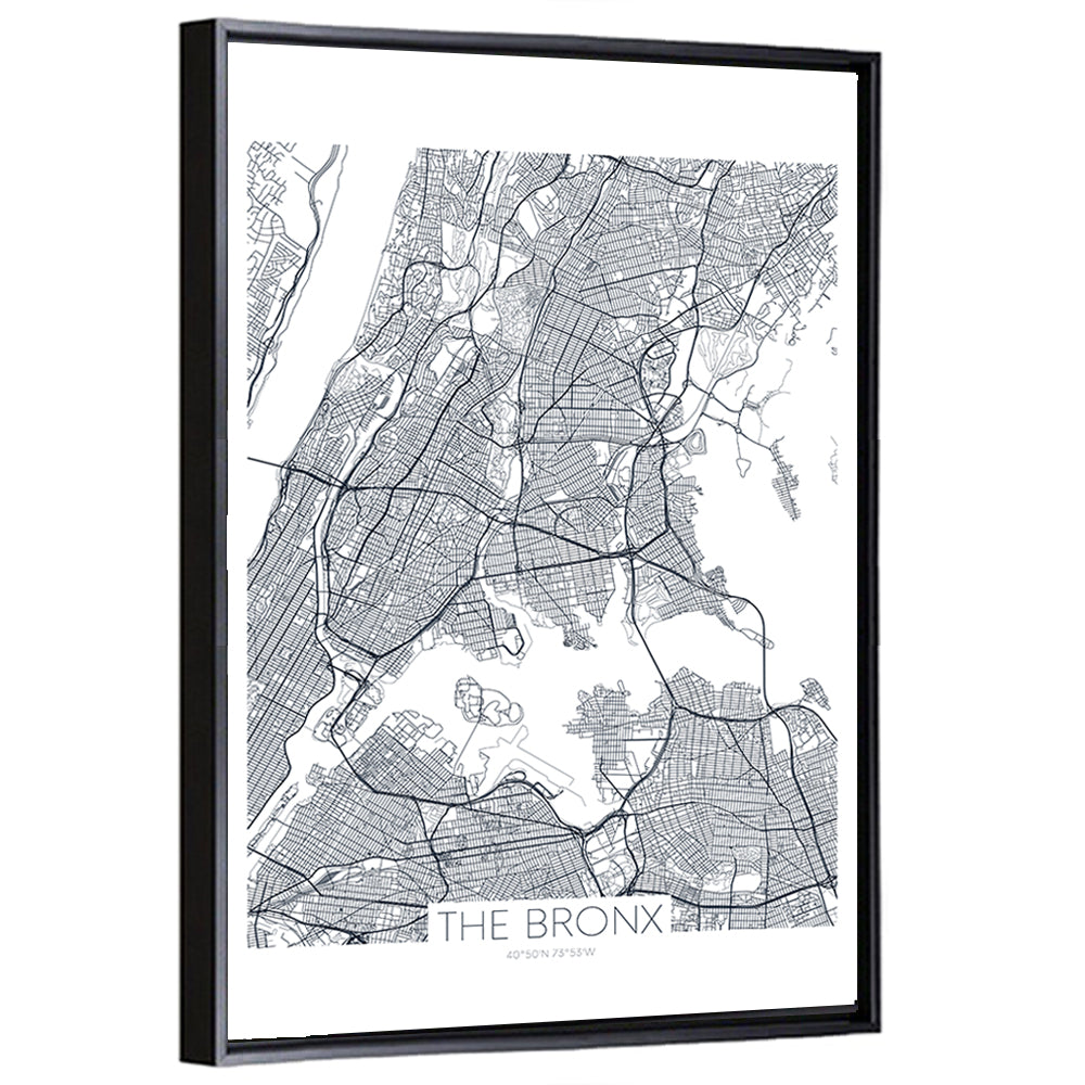 Bronx Black and White Map Wall Art