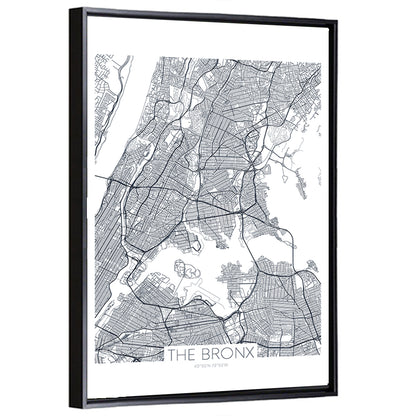 Bronx Black and White Map Wall Art