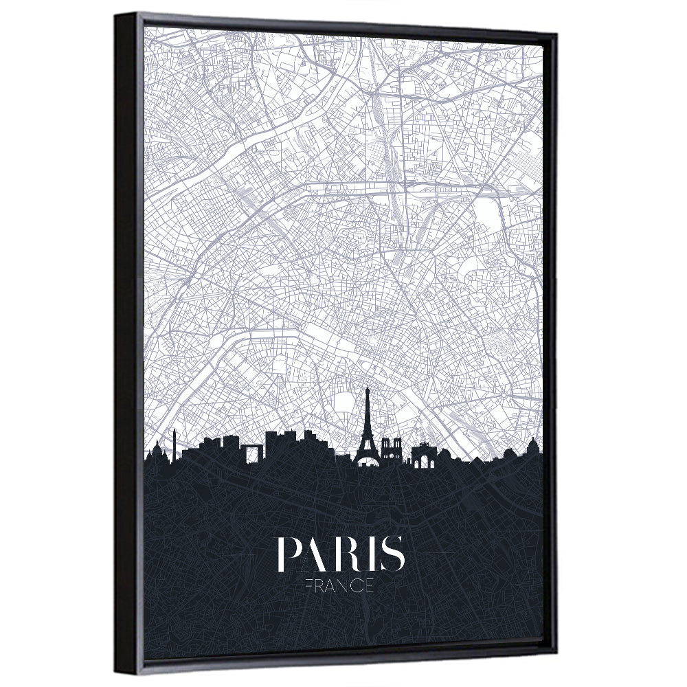 Paris Map with Eiffel Silhouette Wall Art