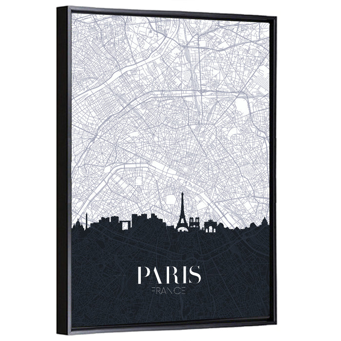 Paris Map with Eiffel Silhouette Wall Art as a framed canvas