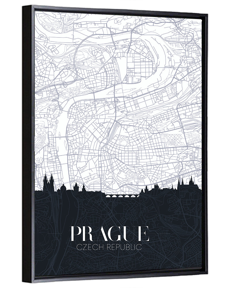 Prague Map with Charles Bridge Wall Art