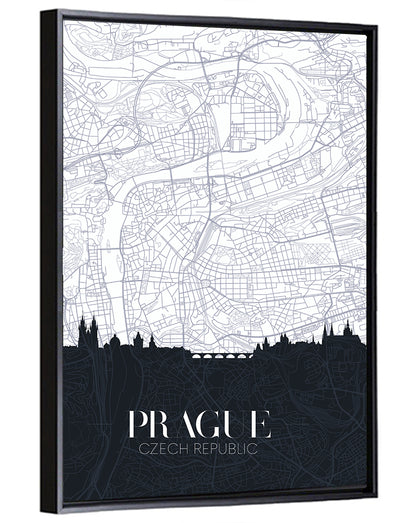 Prague Map with Charles Bridge Wall Art