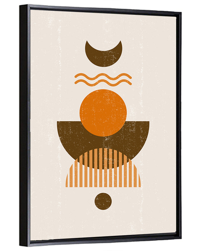 Earthy Sun and Crescent Moon Wall Art as a framed canvas