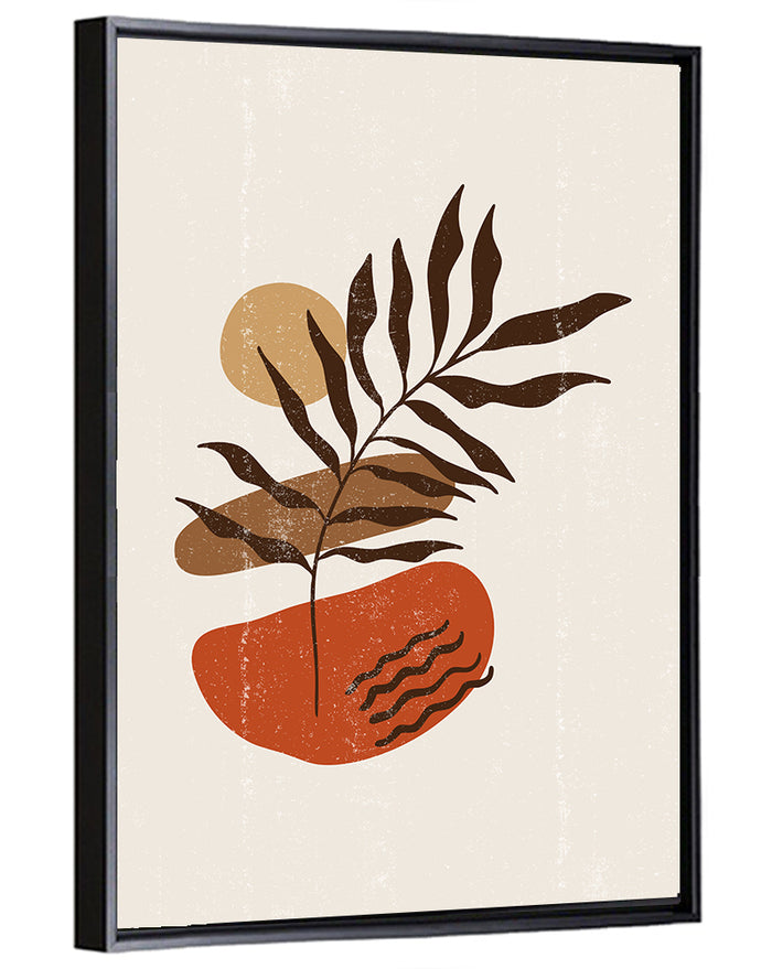 Fern with Terracotta Sun Wall Art as a framed canvas