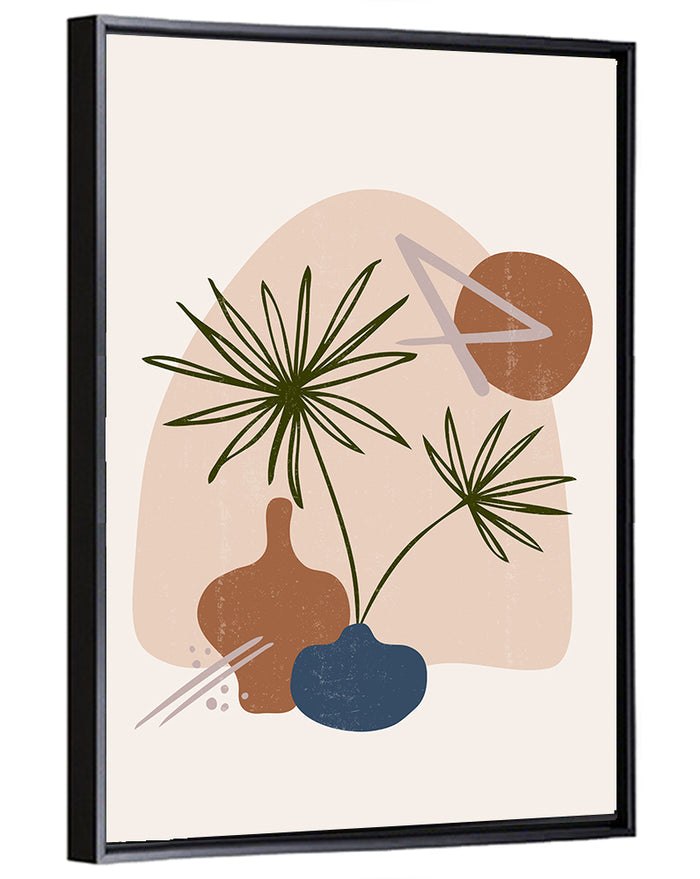 Palm Leaves and Vases Abstract Wall Art as a framed canvas