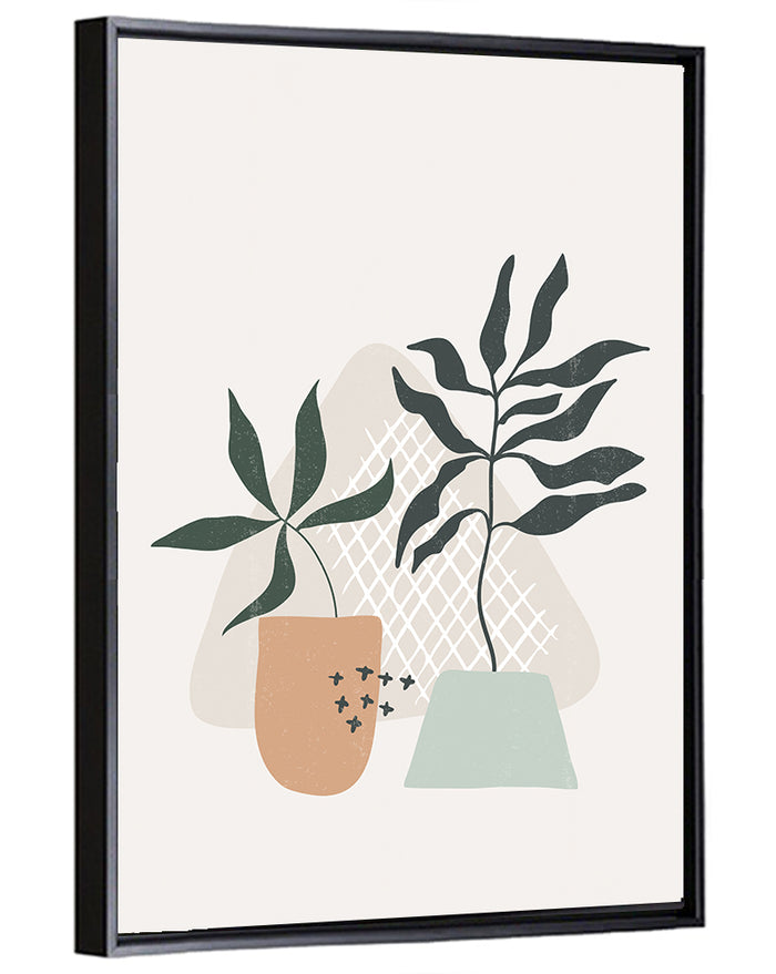Potted Plants with Hand-drawn Grid Wall Art as a framed canvas