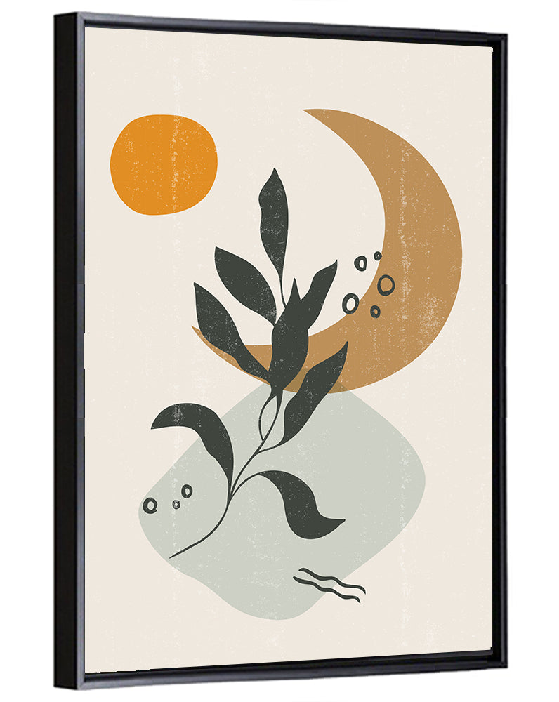 Leafy Branch with Sun and Moon Wall Art