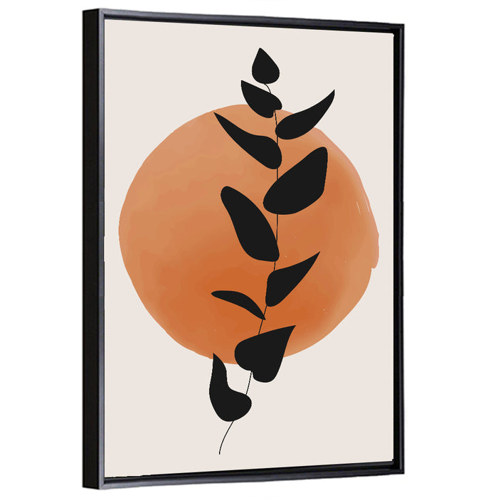 Leafy Branch with Terracotta Circle Wall Art as a framed canvas