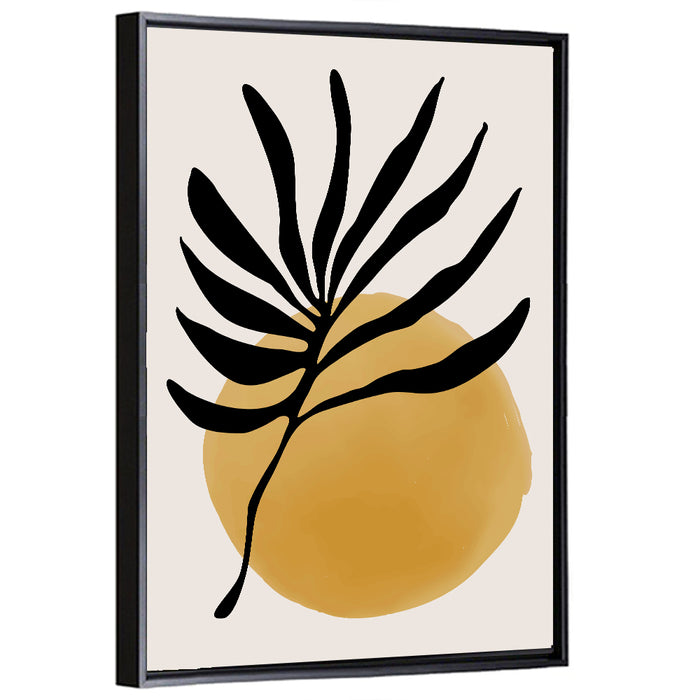 Mustard Sun with Dark Leaf Wall Art as a framed canvas